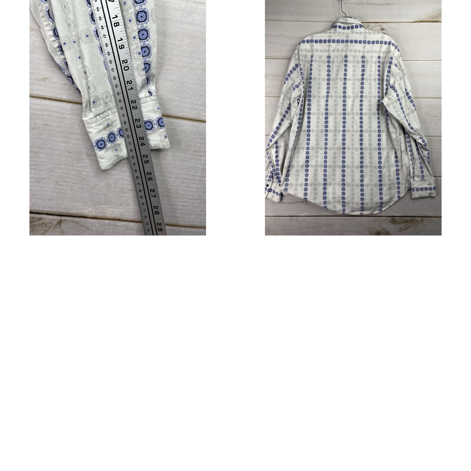 Robert Graham Robert Graham Mens Shirt Long Sleeve Button-Up Embroidered Logo Geometric White Blue L Size US L / EU 52-54 / 3 - 9 Thumbnail