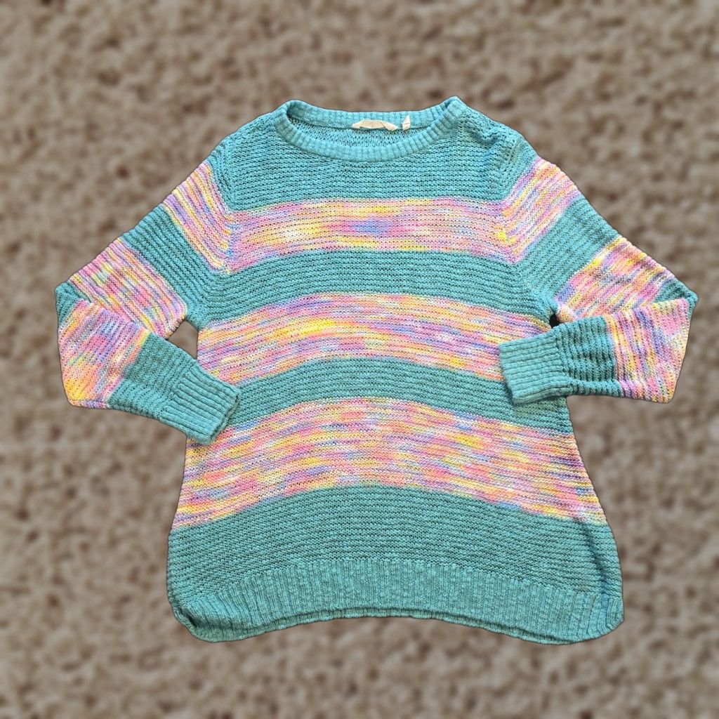 Soft Surroundings Soft Surroundings Sweater Top Womens 1X Green Pink Striped Chunky Knit Pullover Casual Sweater Womens 1X Green Pink Striped Chunky Knit Pullover Size XL / US 12-14 / IT 48-50 - 1 Thumbnail