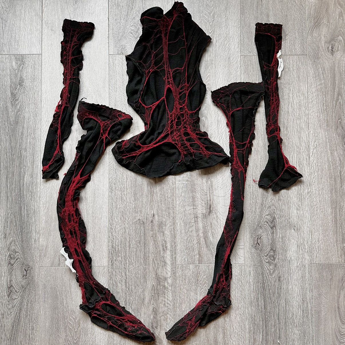 image of Archival Clothing x Avant Garde Japanese Archive Visual Kei Alice Auaa Red Spider Web Set in Black,