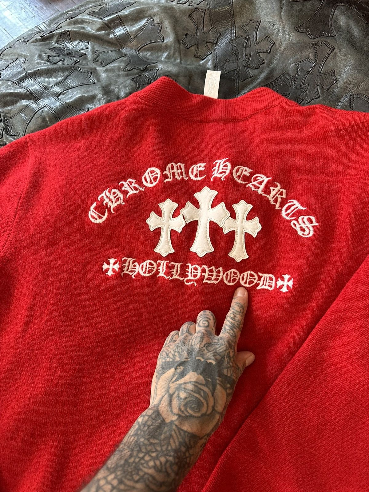 Chrome Hearts CHROME HEARTS CASHMERE & LEATHER CROSS JACKET SWEATER XL XXL Size US XL / EU 56 / 4 - 1 Thumbnail