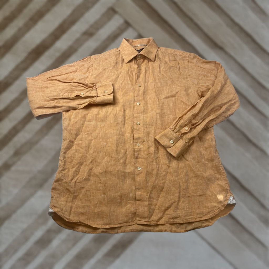 Vintage VINTAGE Hickey Freeman Orange Linen Button-Up Shirt Long Sleeve Men's L Casual Size US L / EU 52-54 / 3 - 1 Thumbnail