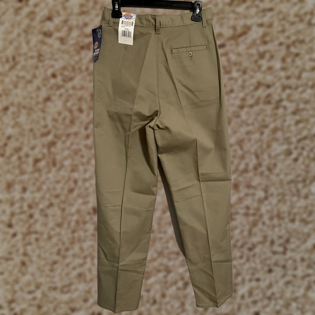 Dickies Dickies School Uniforms Pleated Khaki Beige Work Pants Women's 10 Tall Regular Khakis Twill Cotton Blend Beige Starched Front Womens Size 32" / US 10 / IT 46 - 1 Thumbnail