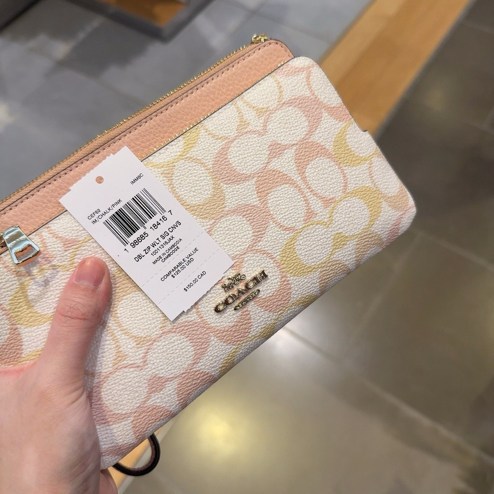 Coach NWT Coach Double Zip Wristlet Pretty Gold/Chalk/Pink CEF62 Size ONE SIZE - 4 Thumbnail