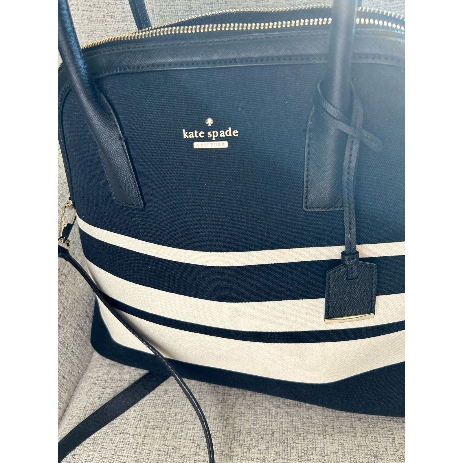 Kate Spade Kate Spade Canvas Tote Large Black White Stripe with Strap Size ONE SIZE - 7 Thumbnail