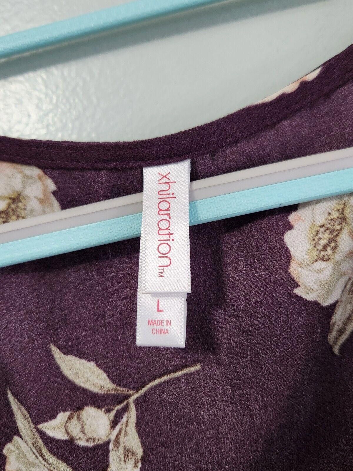 Designer Xhilaration Wrap Dress Large Purple Floral Short Long sleeve Size L / US 10 / IT 46 - 2 Thumbnail