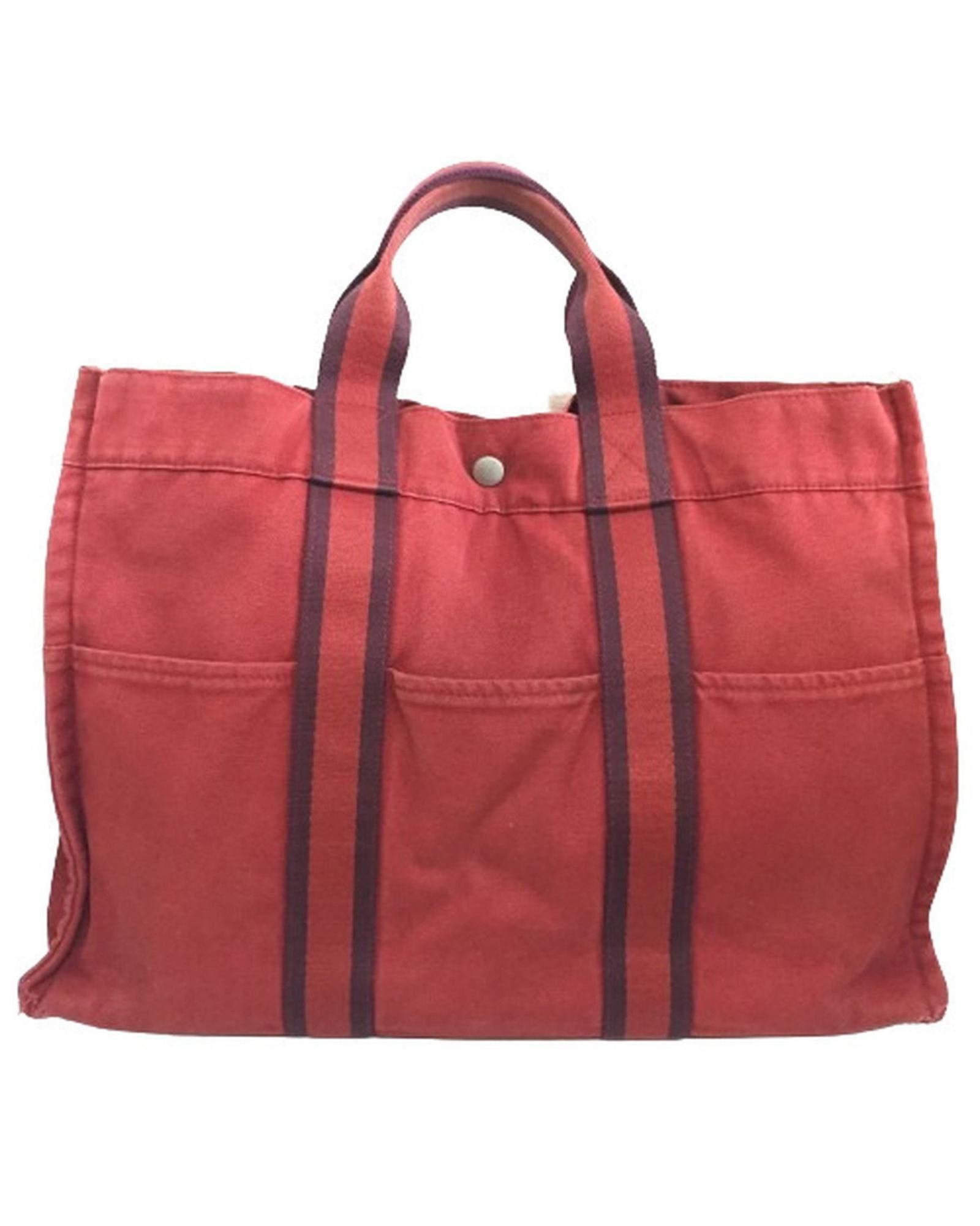 image of Hermes Burgundy Canvas Tote Bag, Women's