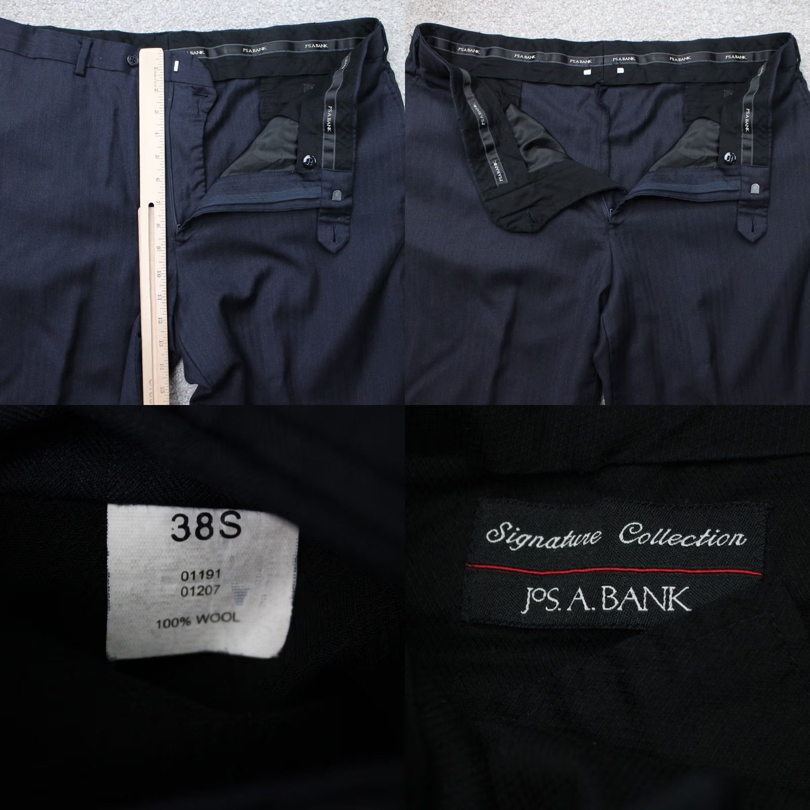 Jos. A. Bank Jos. A. Bank Pants Mens 38x24 Black Striped Wool Flat Front Dress Pants Regular Rise Front Flat Front, Button Zip, Cuffed Pockets, Wool/Cotton, 38x24 Size US 38 / EU 54 - 8 Thumbnail