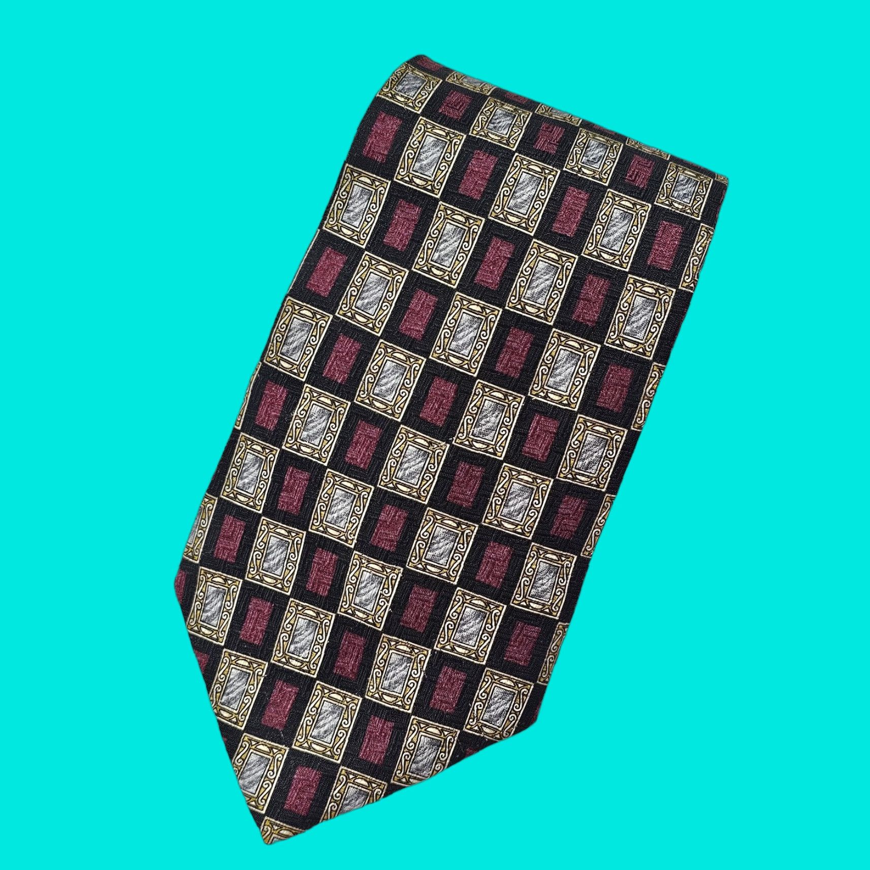 Countess Mara VINTAGE Countess Mara Necktie Men's Black Mirror Pattern Office Work Designer Silk USA Size ONE SIZE - 1 Thumbnail