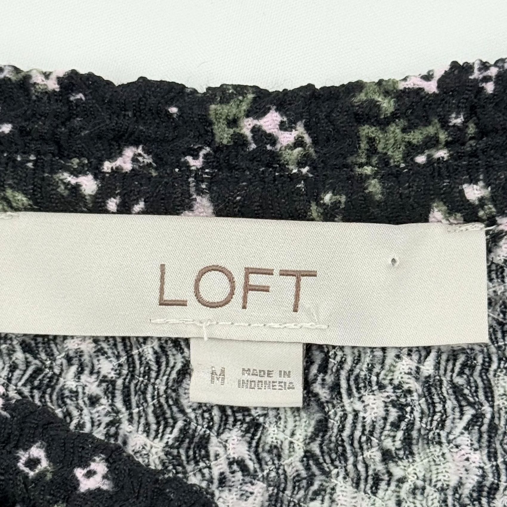 Loft LOFT Shirt Womens Medium Black Green Ribbed Puff Sleeve Floral Long Sleeve Top Size M / US 6-8 / IT 42-44 - 7 Thumbnail