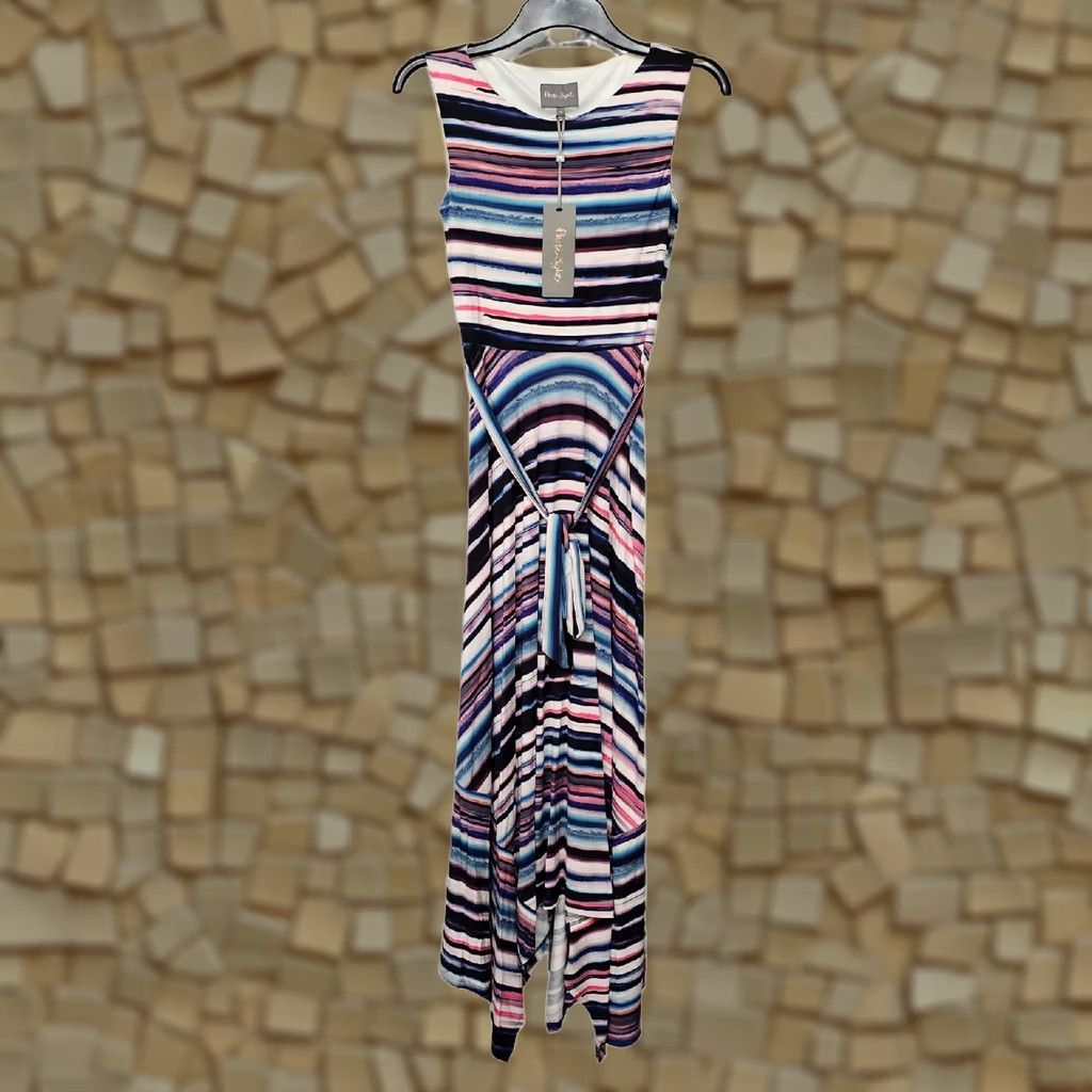 Vintage Phase Eight Womens Dress Maxi Sleeveless Purple Stripe Tie Belt Round Neck 8 UK Multicoloured Jersey Long Dress to Impress Size M / US 6-8 / IT 42-44 - 1 Thumbnail