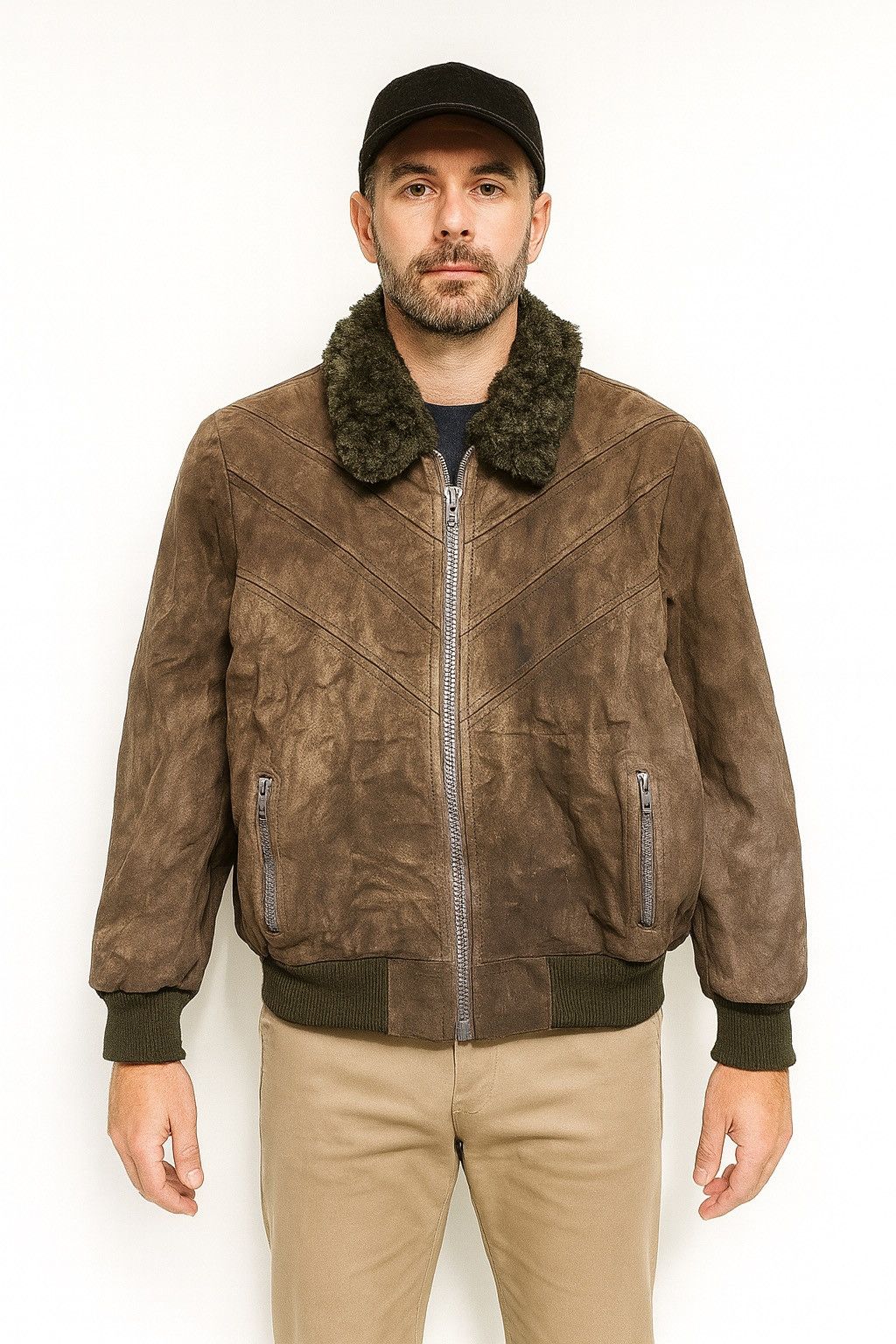 Genuine Leather Vintage Mr. GEAR Brown Suede Leather Jacket Shearling Collar Size US S / EU 44-46 / 1 - 1 Thumbnail