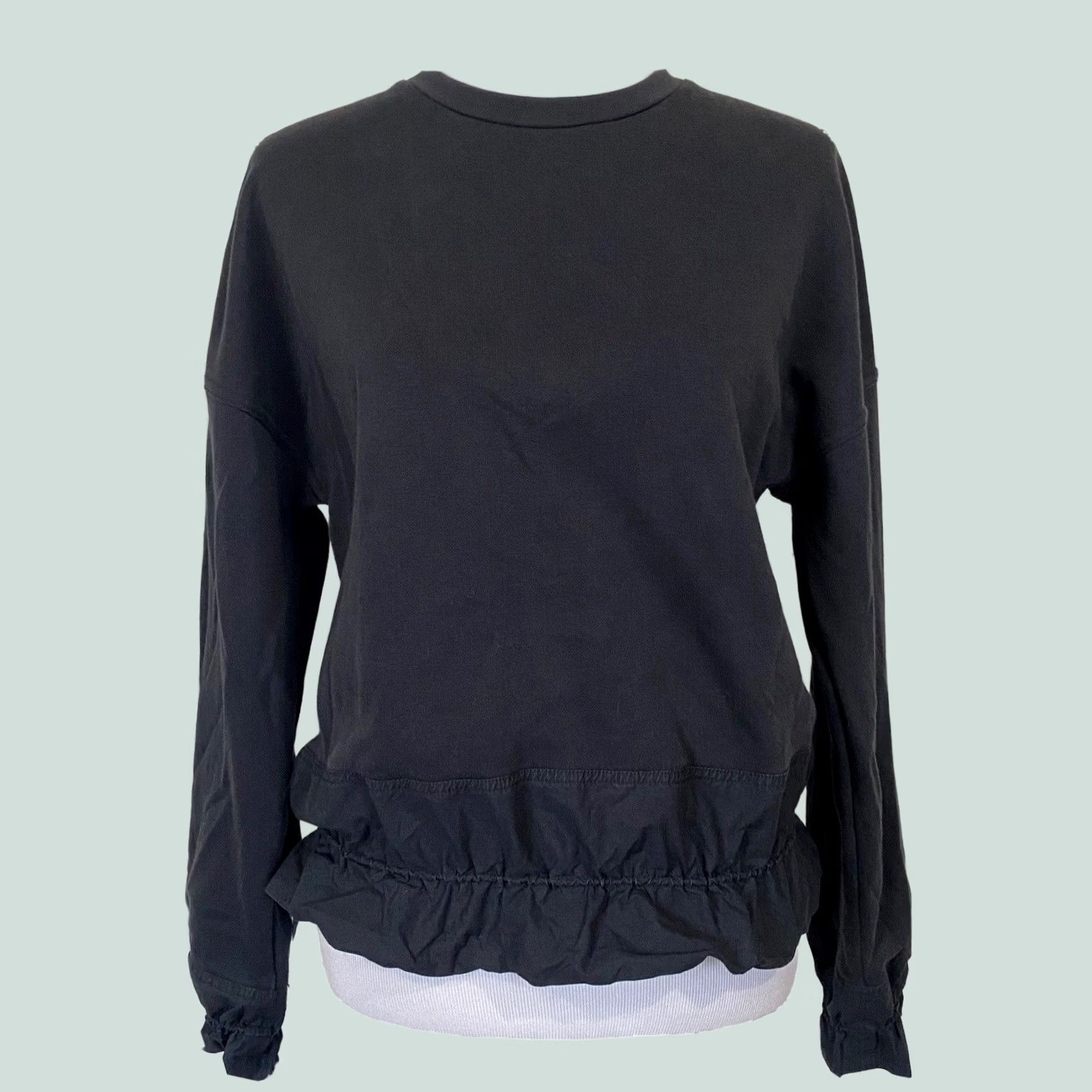 Cos COS Sweatshirt Top Women's XS Black Cinched Hem & Cuffs Ruffle Pullover Crew Neck Knit Size XS / US 0-2 / IT 36-38 - 1 Thumbnail