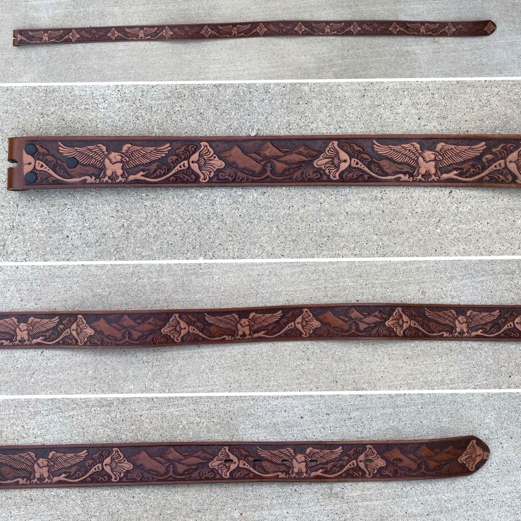 Vintage VINTAGE Eagle Tooled Leather Belt Mexico Western Biker Americana Cowboy Sz 38 40 Size 38 - 3 Thumbnail