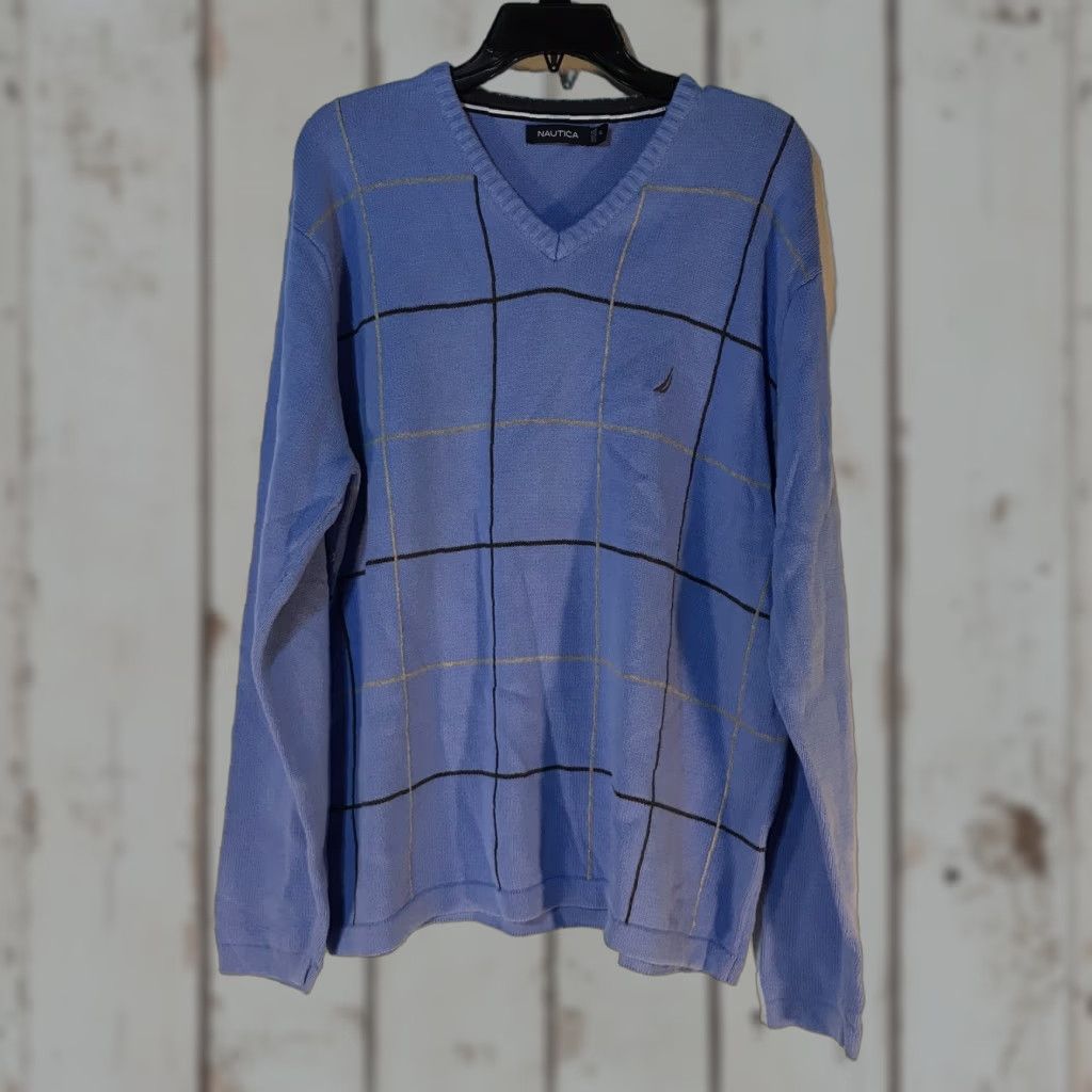 Nautica VINTAGE Nautica Sweater Mens XL Blue Striped 100% Cotton V-Neck Knit Pullover Fall Winter Classic Logo Size US XL / EU 56 / 4 - 1 Thumbnail