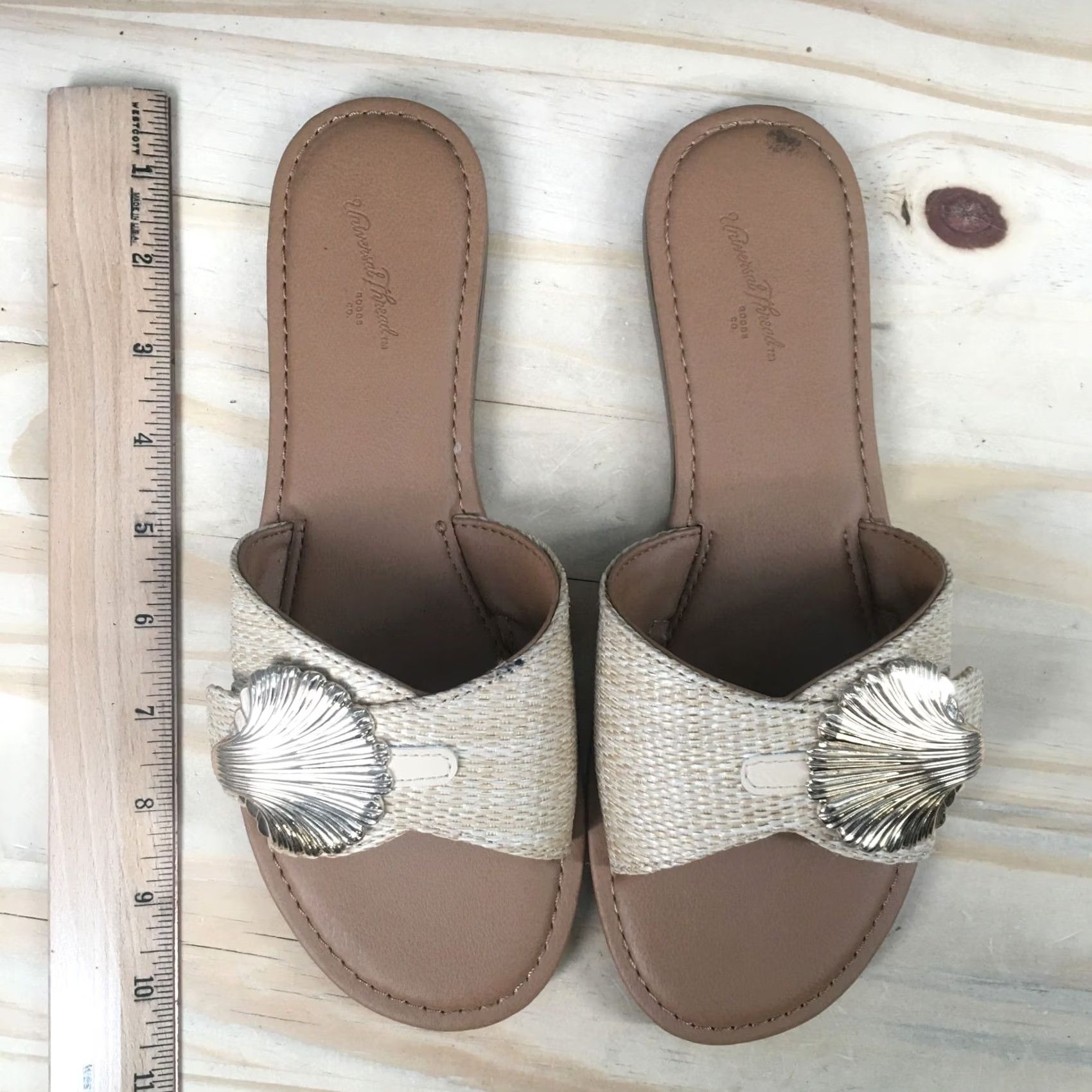 Vintage Universal Thread Sandals Womens 8 Nesryn Shell Ornament Flats Slide Brown Raffia Size US 8 / IT 38 - 6 Thumbnail