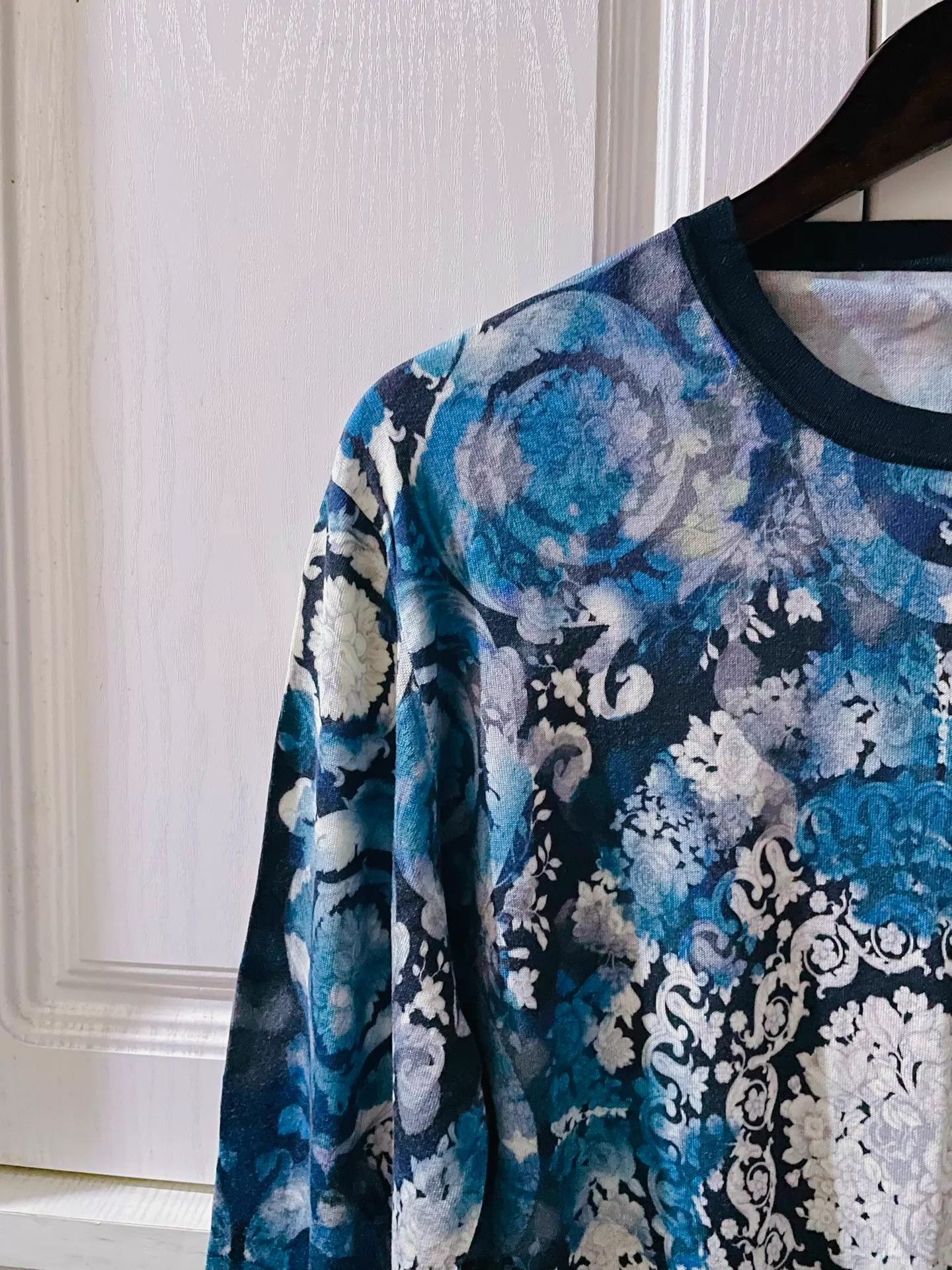 Versace Versace Blue Gold Baroque Floral Silk Print LS XL Size US XL / EU 56 / 4 - 4 Thumbnail