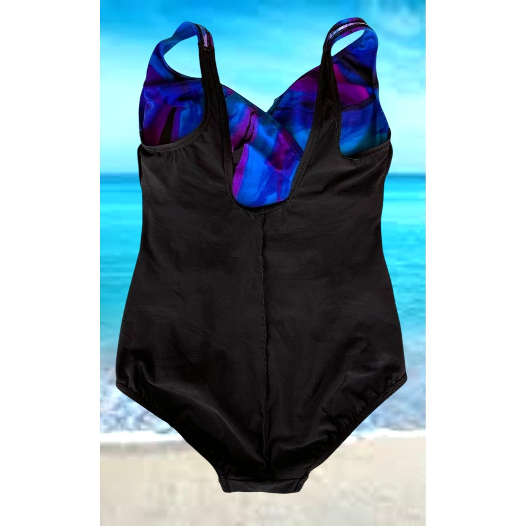 Vintage Robby Lynn Swimsuit 18W Blue One Piece Floral Wrap Front Bea Size XL / US 12-14 / IT 48-50 - 5 Thumbnail