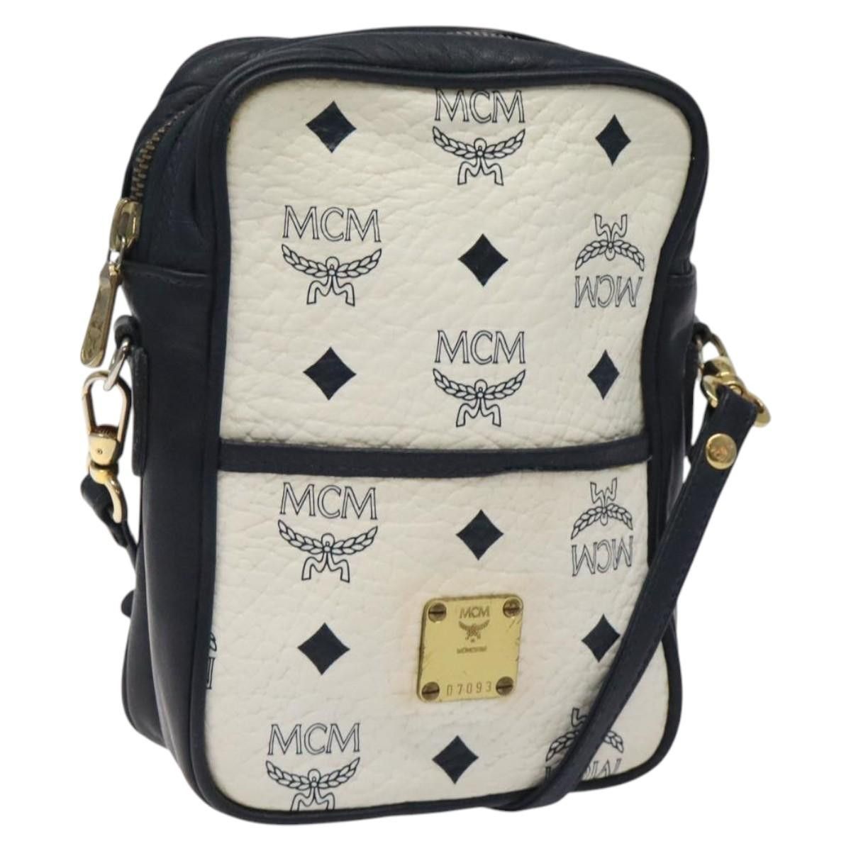 MCM Logogram Vicetos Shoulder Bag Pvc Leather White Gold Auth 121737, Women's