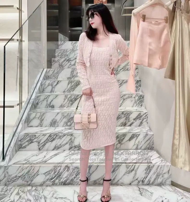 Fendi Fendi Pink Logo Letter Full Print Camisole Knit Dress Size XS / US 0-2 / IT 36-38 - 9 Thumbnail