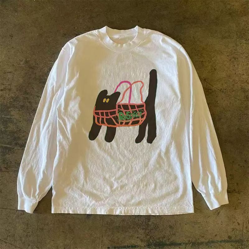 Japanese Brand White washed vintage cat print long-sleeved t-shirt Size US M / EU 48-50 / 2 - 1 Thumbnail