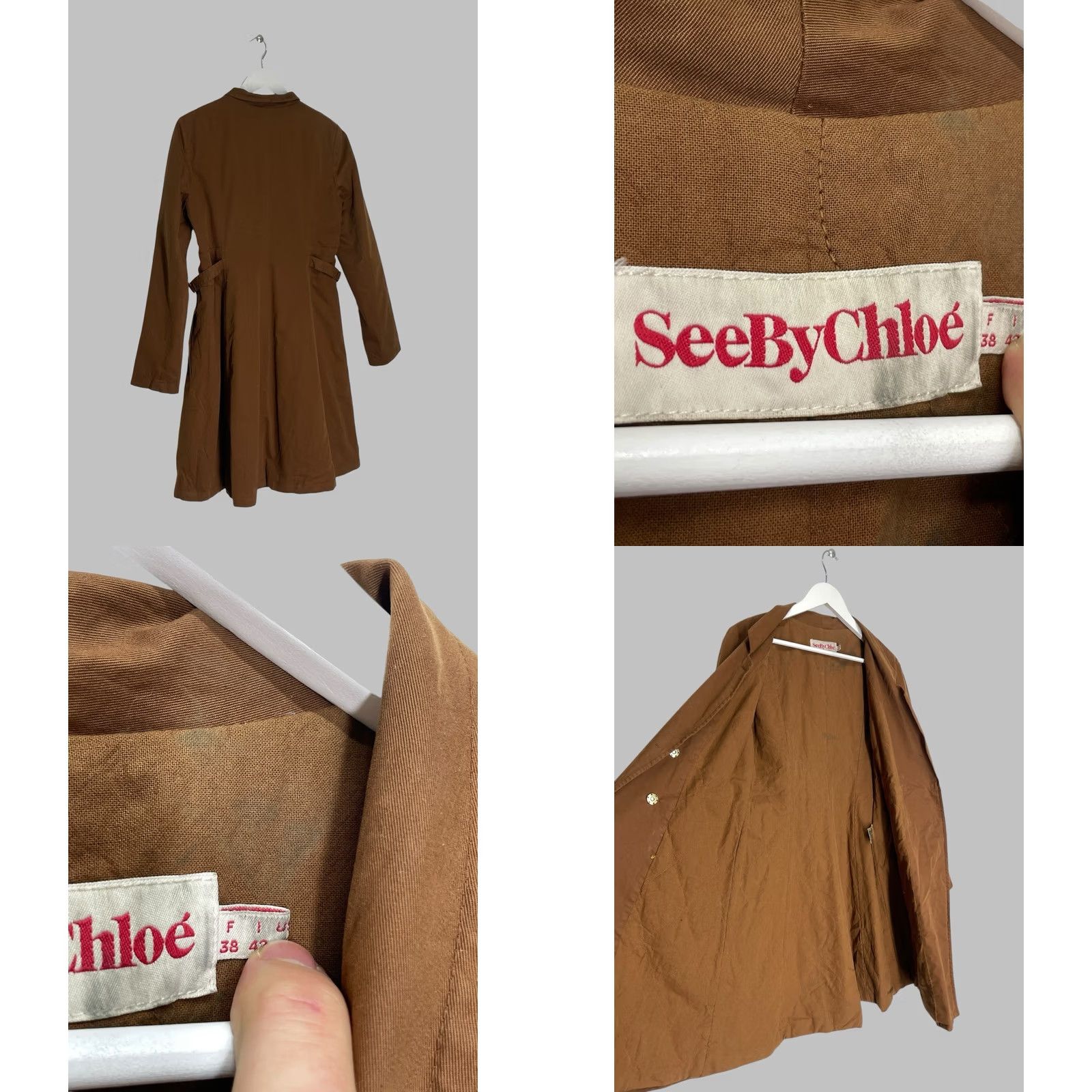 Vintage Chloé Coat Trench Mid Length Size US 6 Women's Brown Cotton Snap Casual Fall Spring Summer Italy Size M / US 6-8 / IT 42-44 - 8 Thumbnail