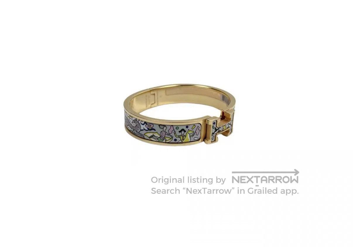 Hermes Gold Enamel Hinge Bracelet with Colorful Patterns. Size ONE SIZE - 3 Thumbnail