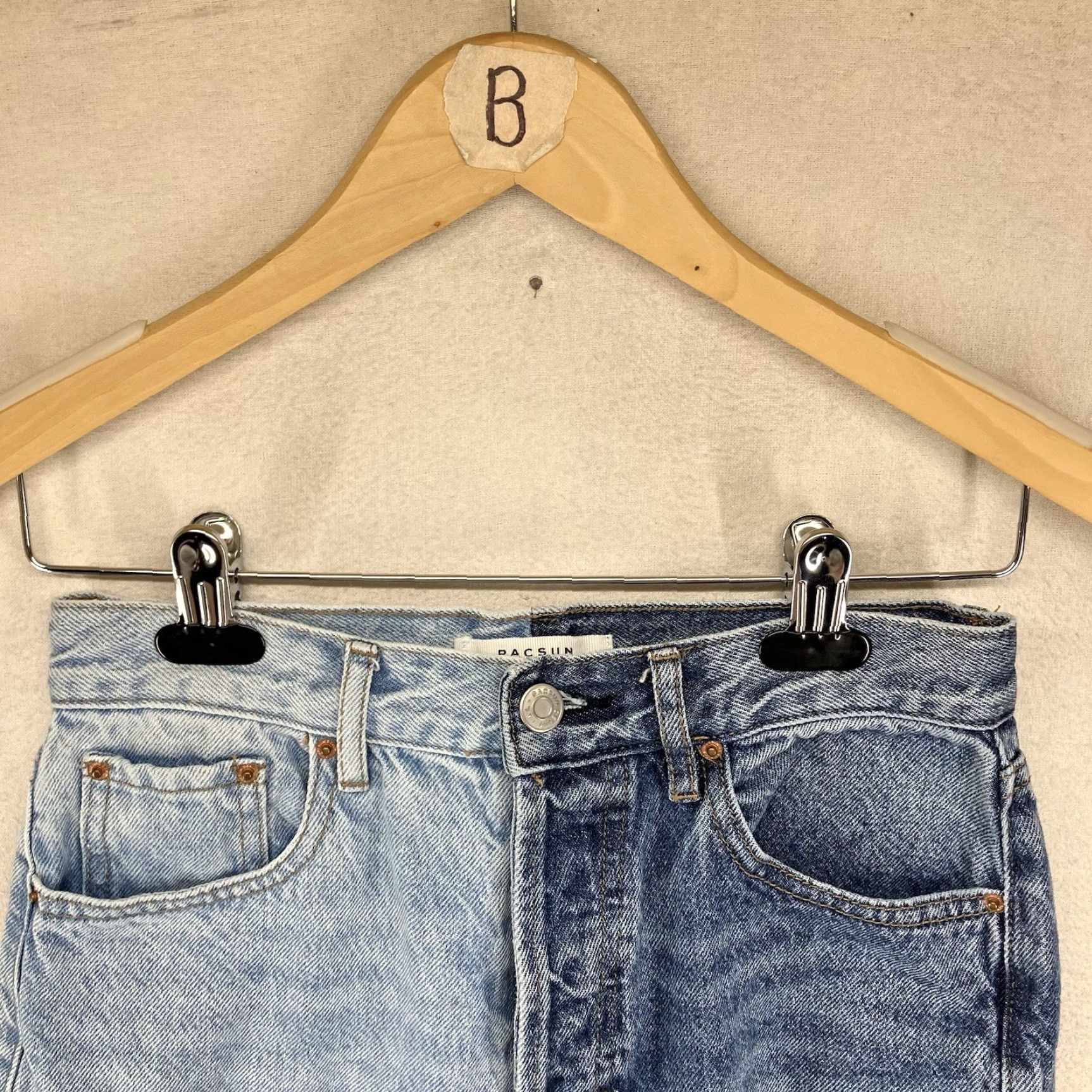 Pacsun Pacsun High Rise Straight Blue Denim Button Fly Jeans Two Tone Women's Size 25 Size 42" / US 20 - 3 Thumbnail
