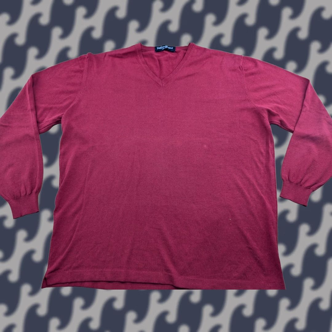 Yves Saint Laurent VINTAGE Yves Saint Lauren Sweater Mens L Red Cotton V-Neck Jumper Knit Pullover Size US L / EU 52-54 / 3 - 1 Thumbnail