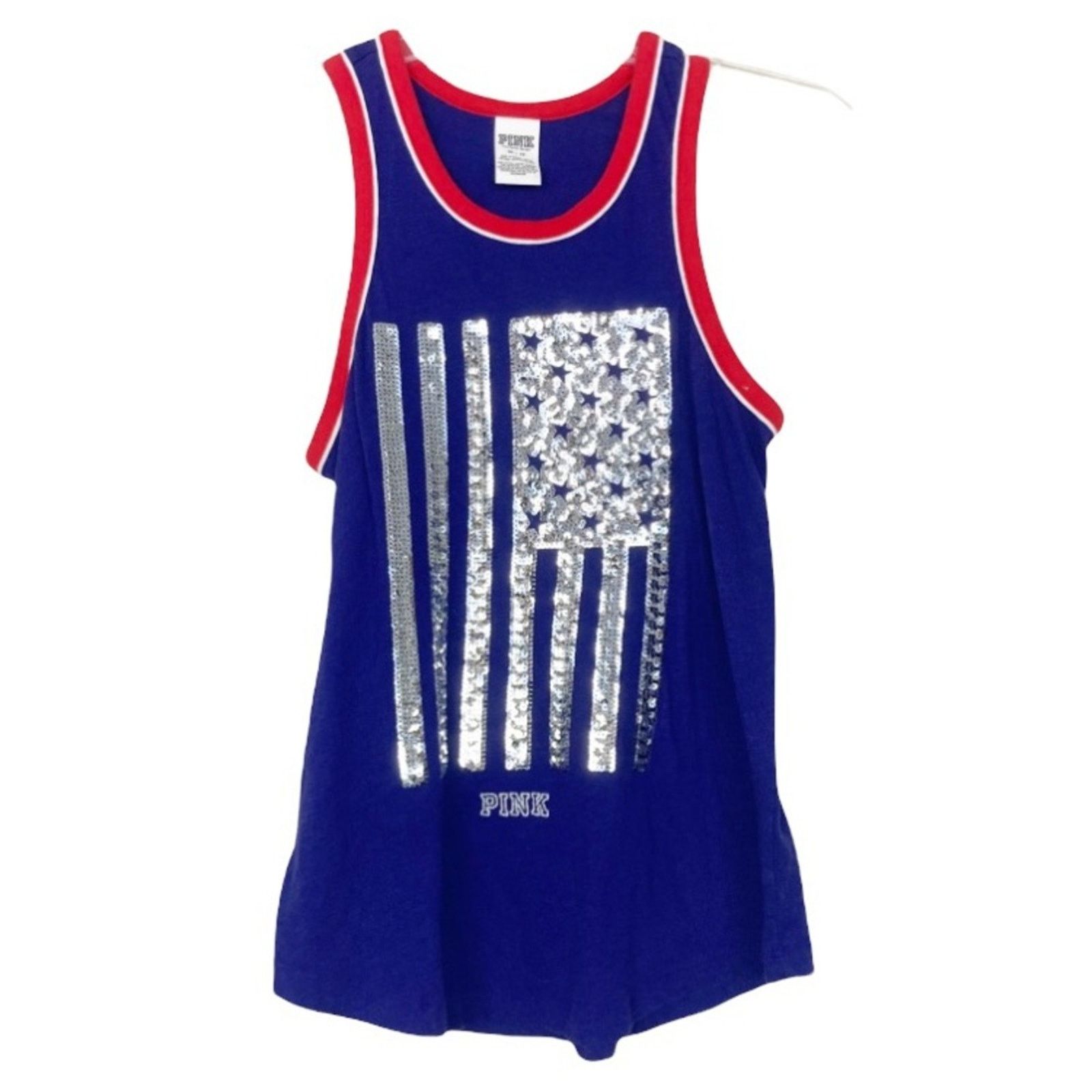 Pink PINK Victoria's Secret Blue Sequin Flag Print Tank Top Sz XS Size XS / US 0-2 / IT 36-38 - 1 Thumbnail