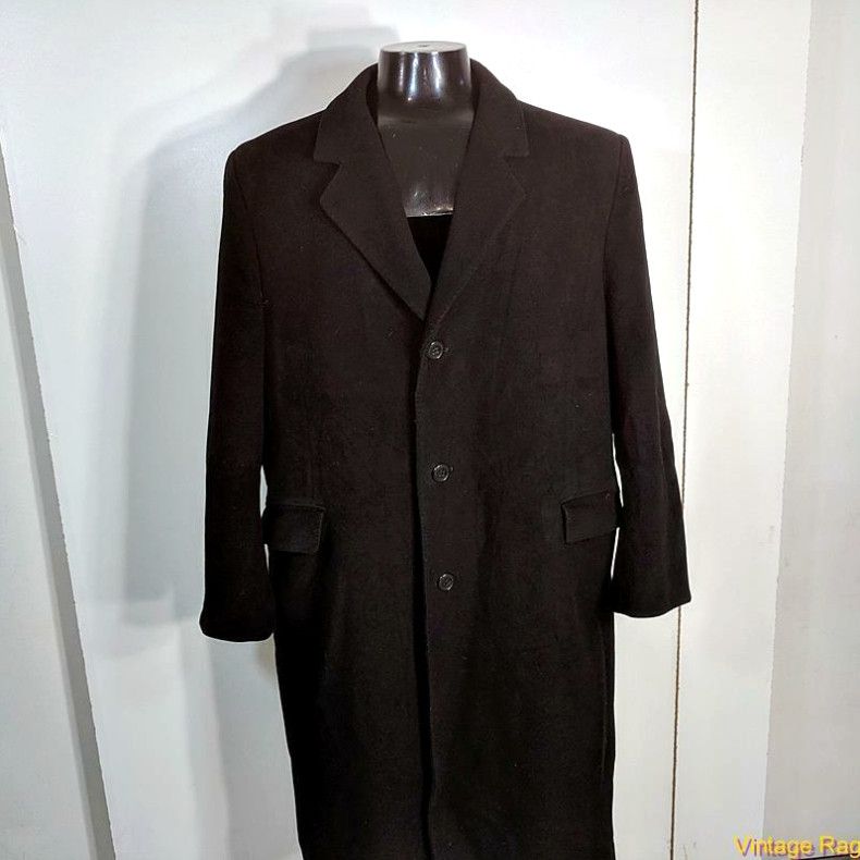 image of Ellery Teller VTG Long Wool Cashmere Coat Overcoat Mens Size L Black in White