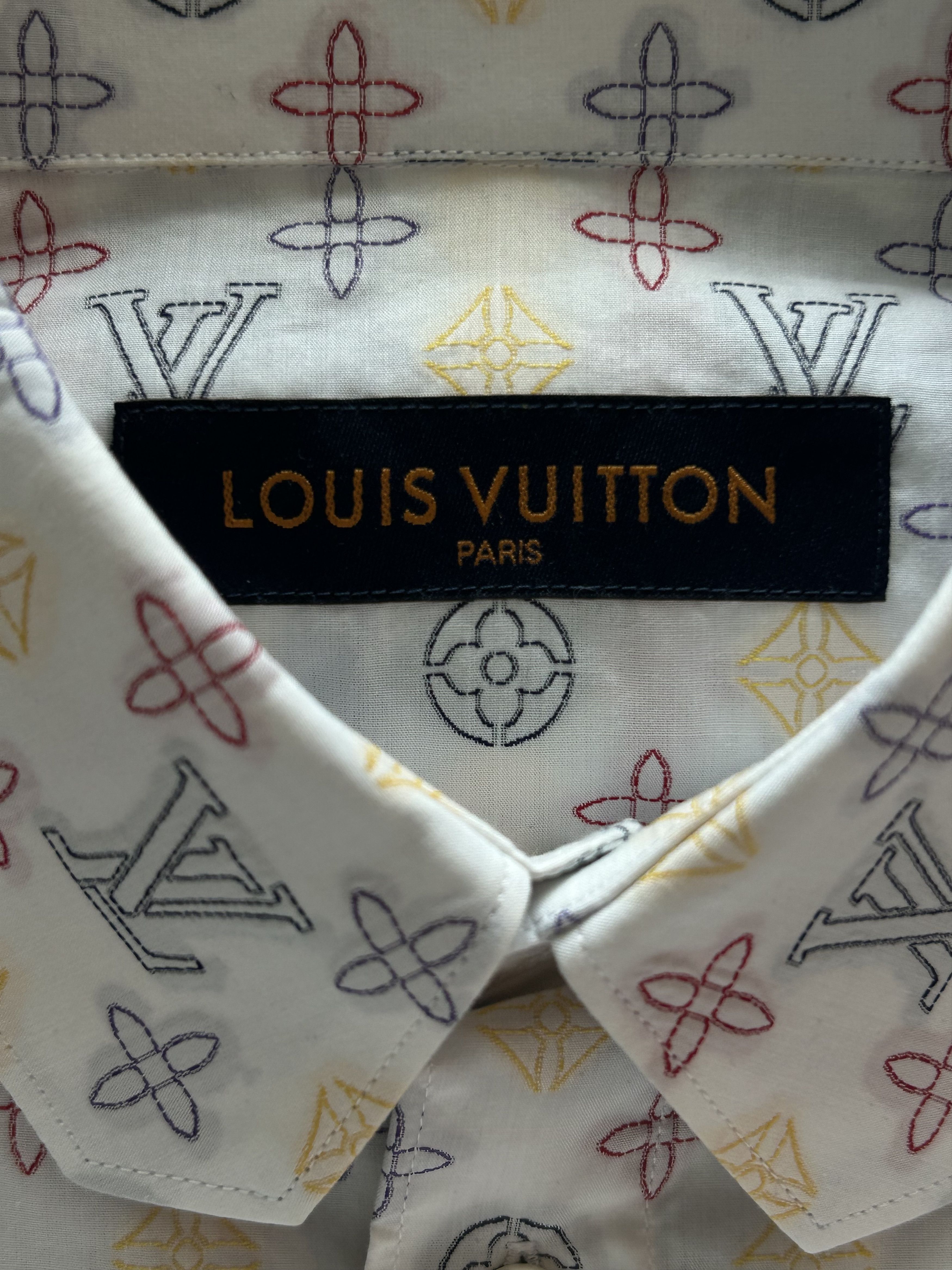 Louis Vuitton White Multicolor Embroidered Monogram Button Up Shirt Size US M / EU 48-50 / 2 - 3 Thumbnail