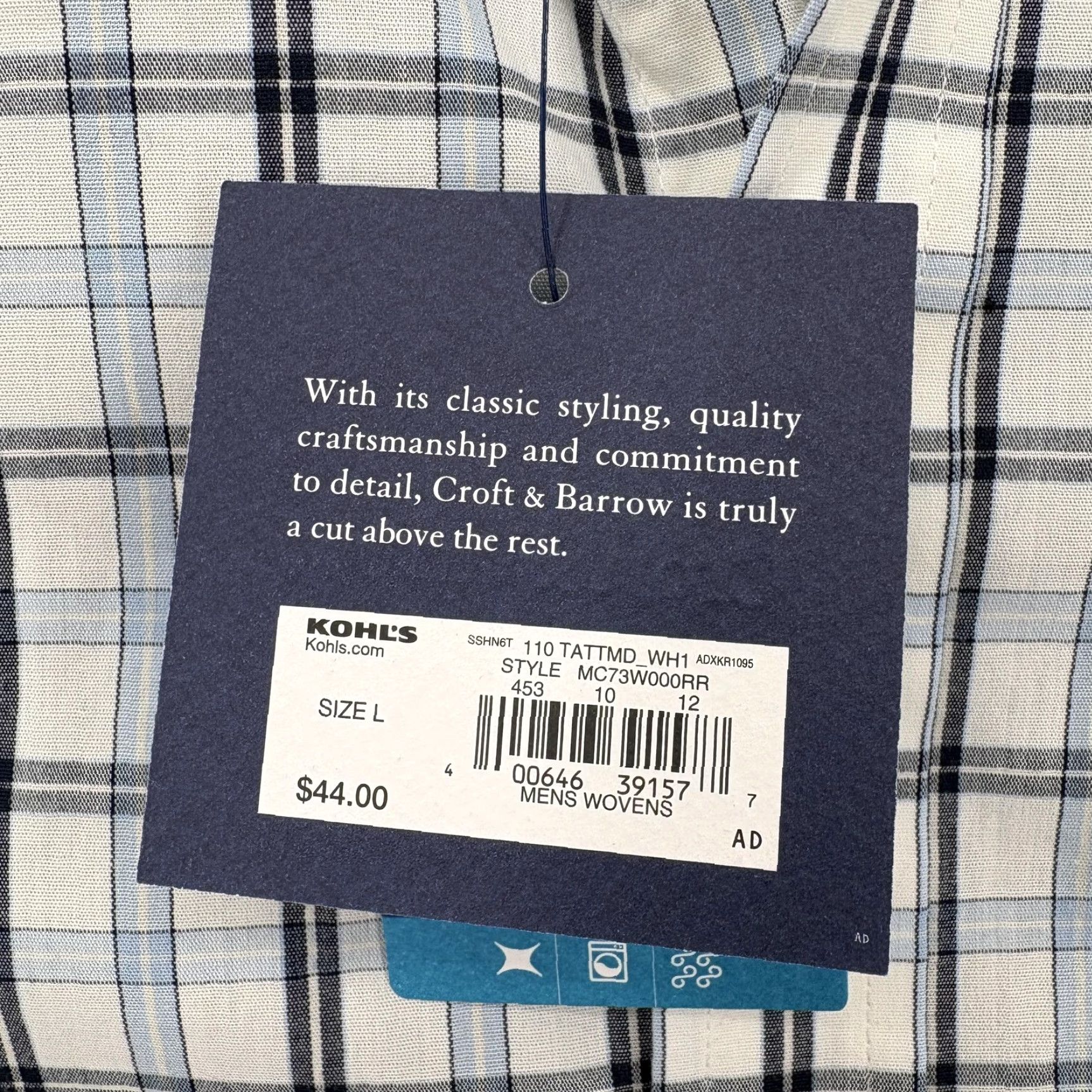 Croft & Barrow Croft & Barrow Shirt Mens Large White Plaid Long Sleeve True Comfort Stretch NWT Size US L / EU 52-54 / 3 - 4 Thumbnail