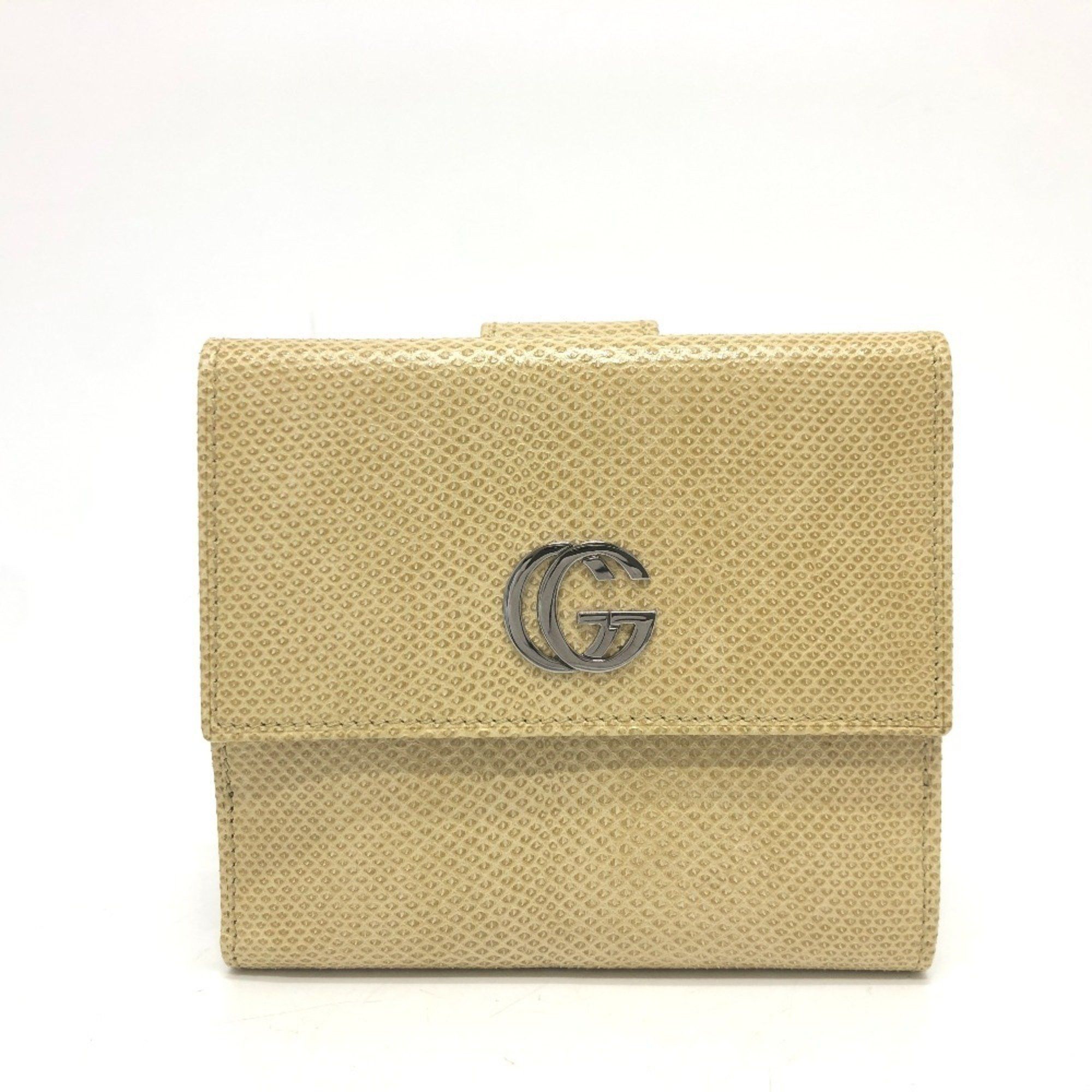 Gucci GUCCI GG Marmont logo double hook bi-fold wallet compact leather women's beige Size ONE SIZE - 1 Thumbnail