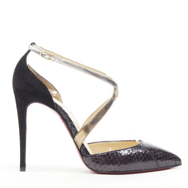Christian Louboutin new CHRISTIAN LOUBOUTIN Cross Blake black leather metallic cross strap pump EU36 Size US 6 / IT 36 - 1 Thumbnail