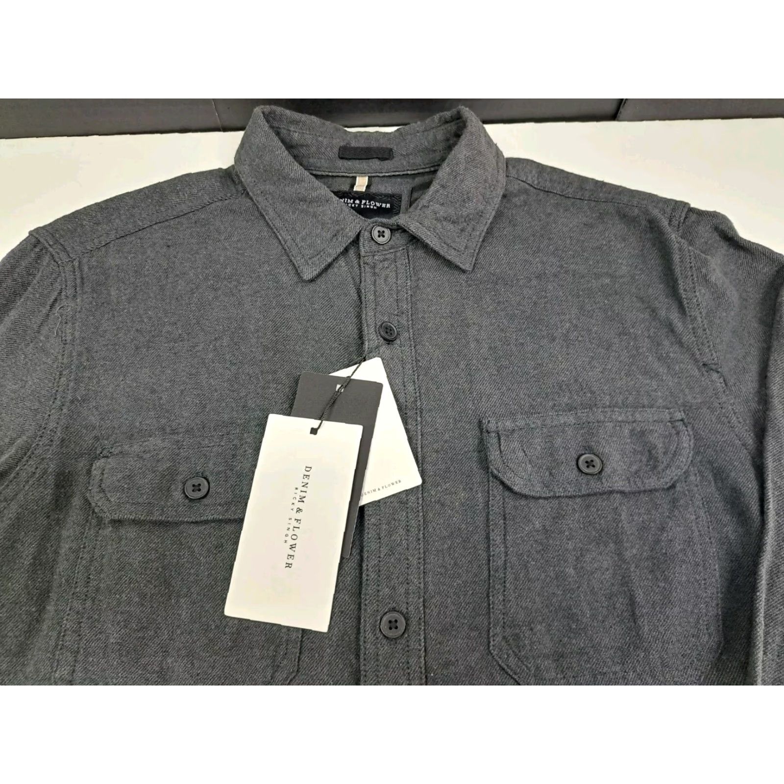 Denime Denim & Flower Shirt Button-Up Flannel L Dark Grey Long Sleeve Mens Regular Collared Pocketed Size US L / EU 52-54 / 3 - 3 Thumbnail