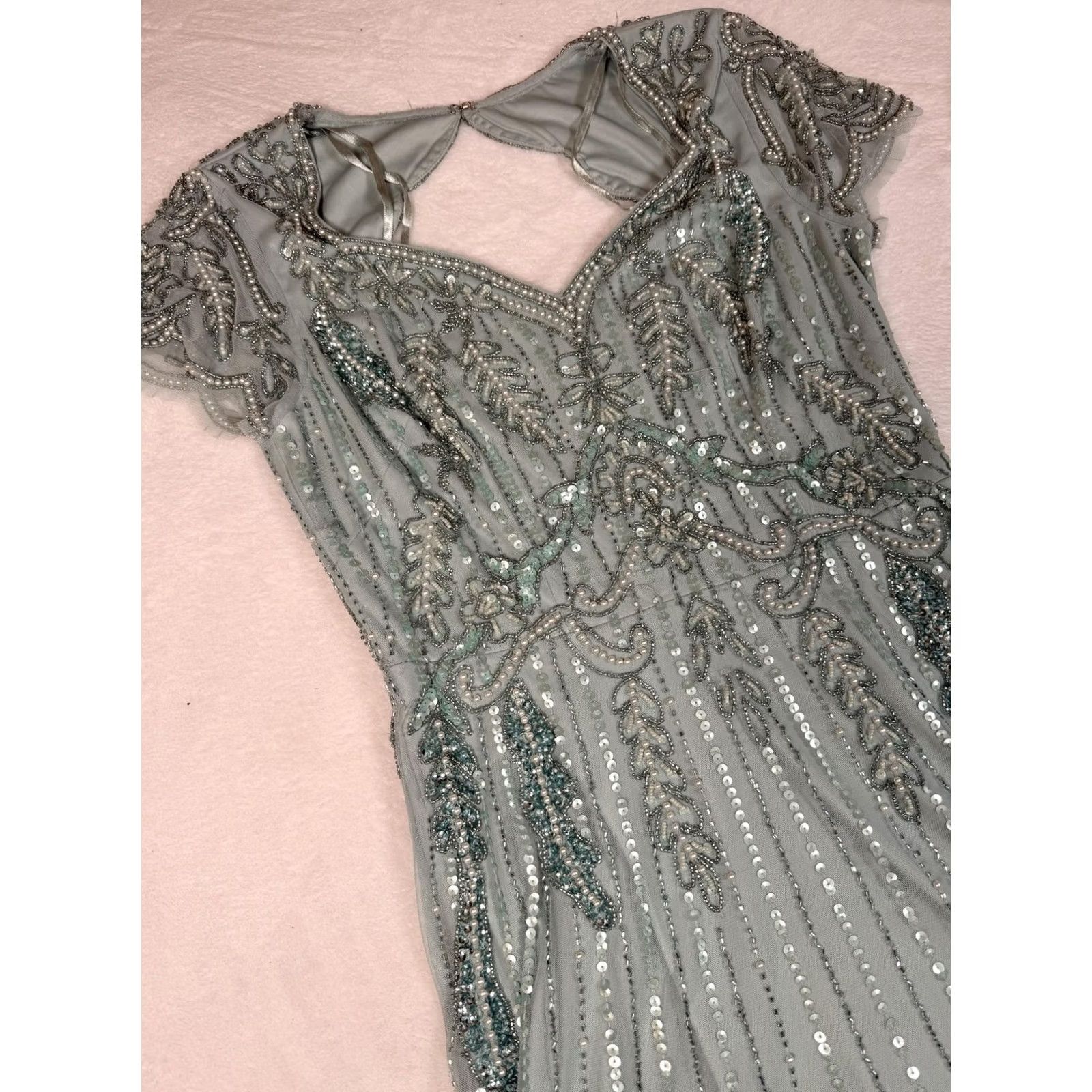 Adrianna Papell Adrianna Papell Dress Womens 6 Blue Beaded Tulle Sweetheart Maxi Gown Formal Size M / US 6-8 / IT 42-44 - 3 Thumbnail