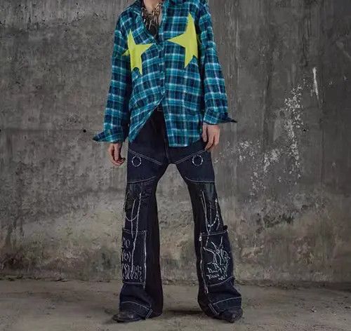 VIBE Street punk detachable patchwork washed Harajuku style jeans Size US 30 / EU 46 - 5 Thumbnail