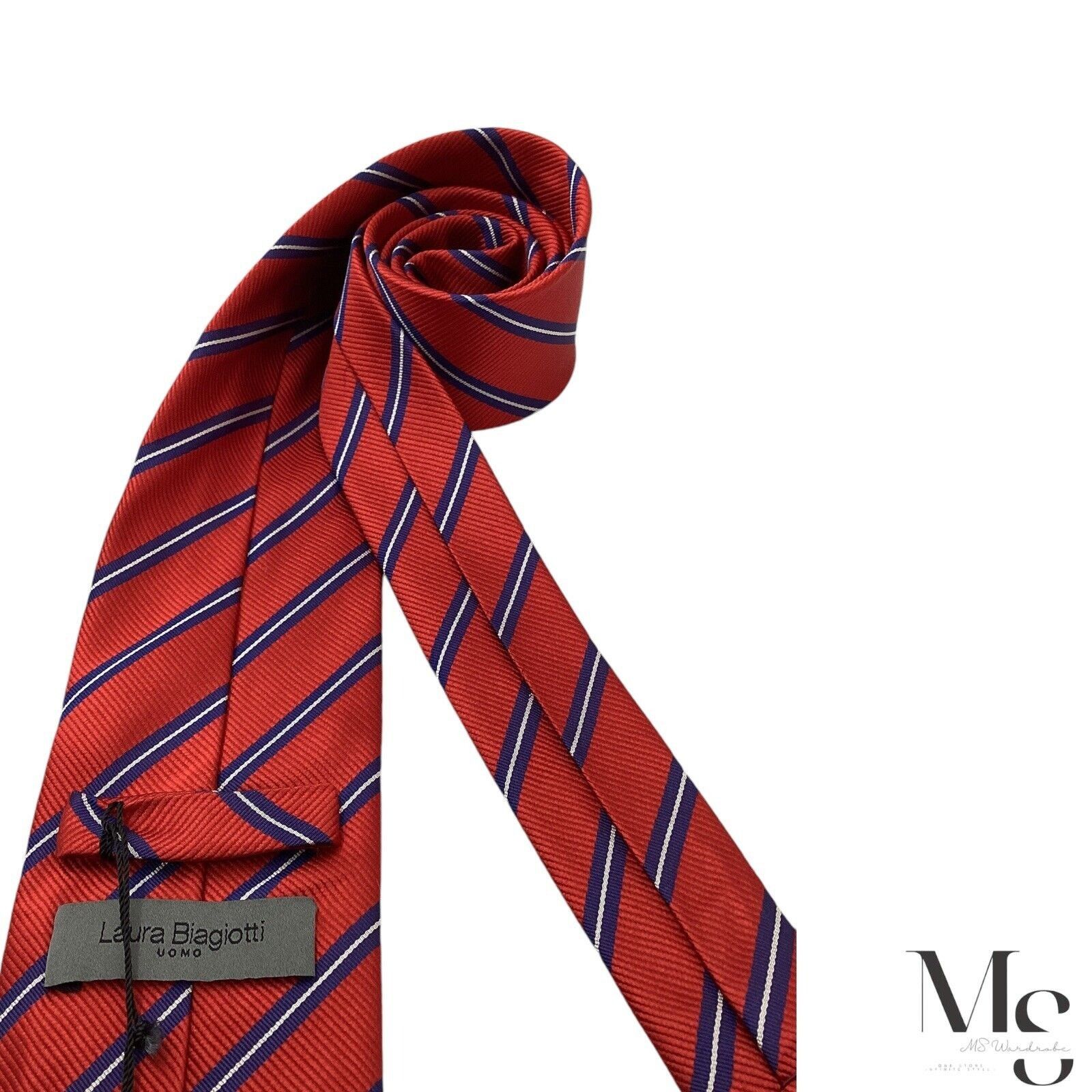 Laura Biagiotti LAURA BIAGIOTTI Red Striped Luxury Silk Tie Made In Italy W: Size ONE SIZE - 5 Thumbnail