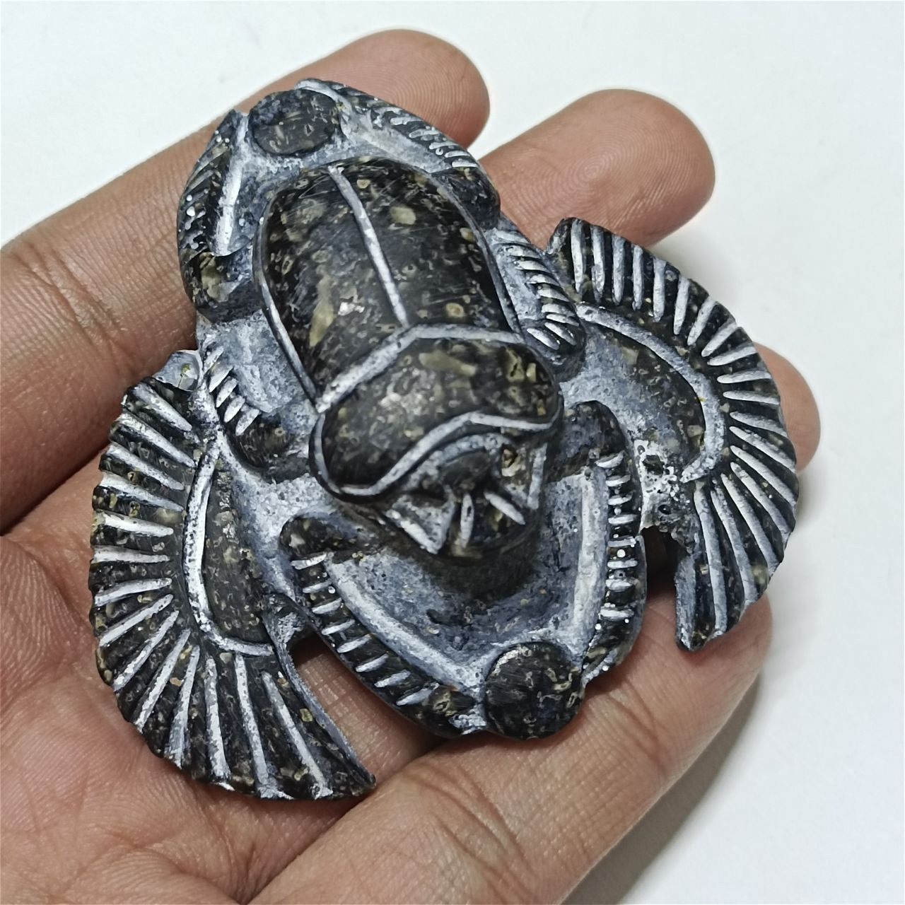Vintage Carved Egyptian scarab piece in ancient archaeological style Size ONE SIZE - 3 Thumbnail