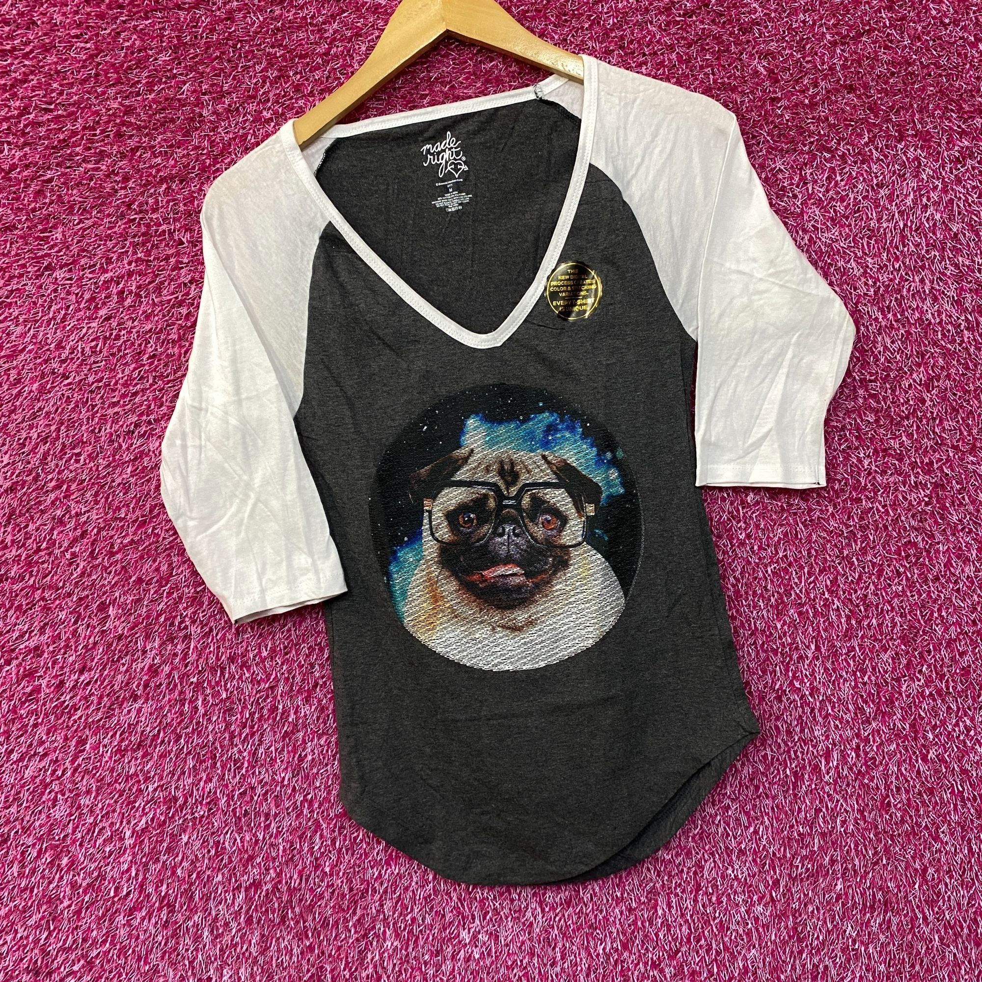 Other Made Right Pug with Glasses 3/4 Long Sleeve V-Neck T-Shirt M Size M / US 6-8 / IT 42-44 - 3 Thumbnail