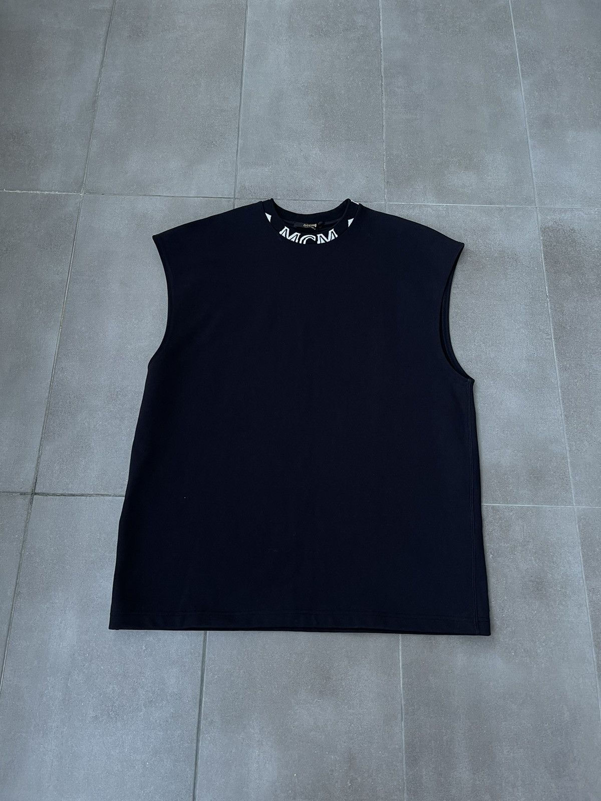 image of ds! Ss21 MCM Neck Logo Black Sleeveless Tank Top, Men's (Size Medium)
