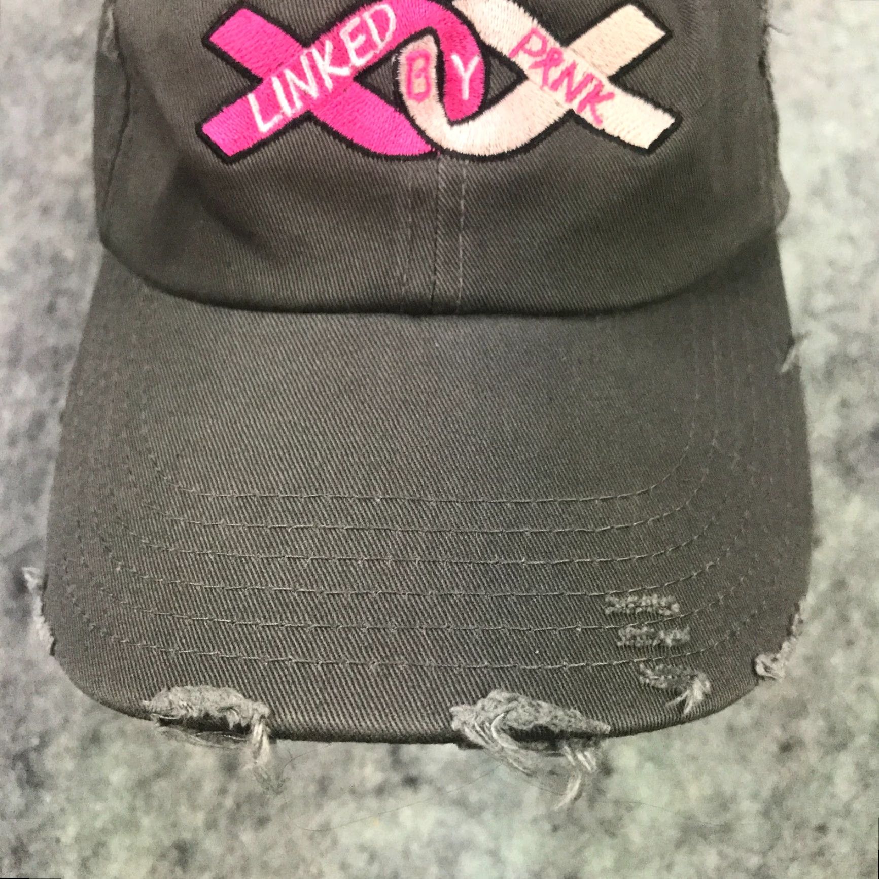 Vintage Breast Cancer Awareness Womens Cap Hat Adjustable Gray Distressed Linked by Pink Size ONE SIZE - 2 Thumbnail
