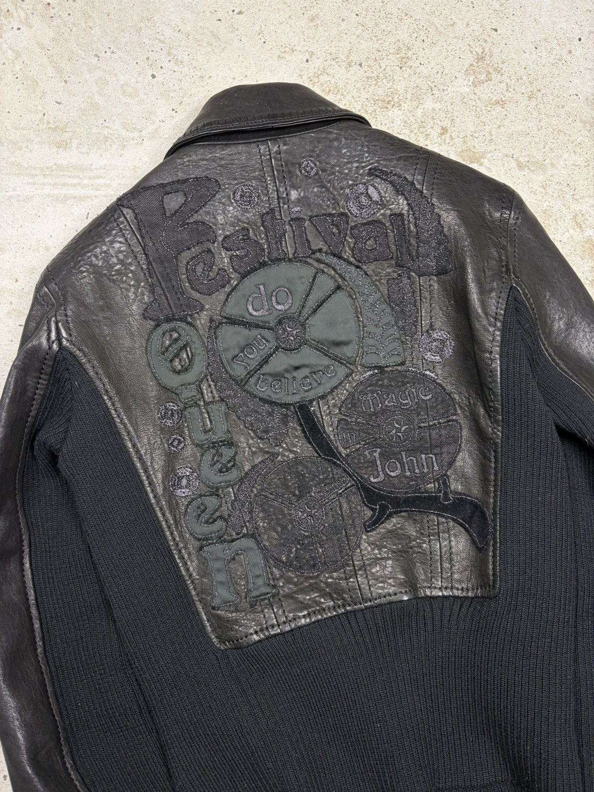 John Galliano John Galliano 2000s Black Embroidery Leather Bomber Jacket Size M / US 6-8 / IT 42-44 - 3 Thumbnail