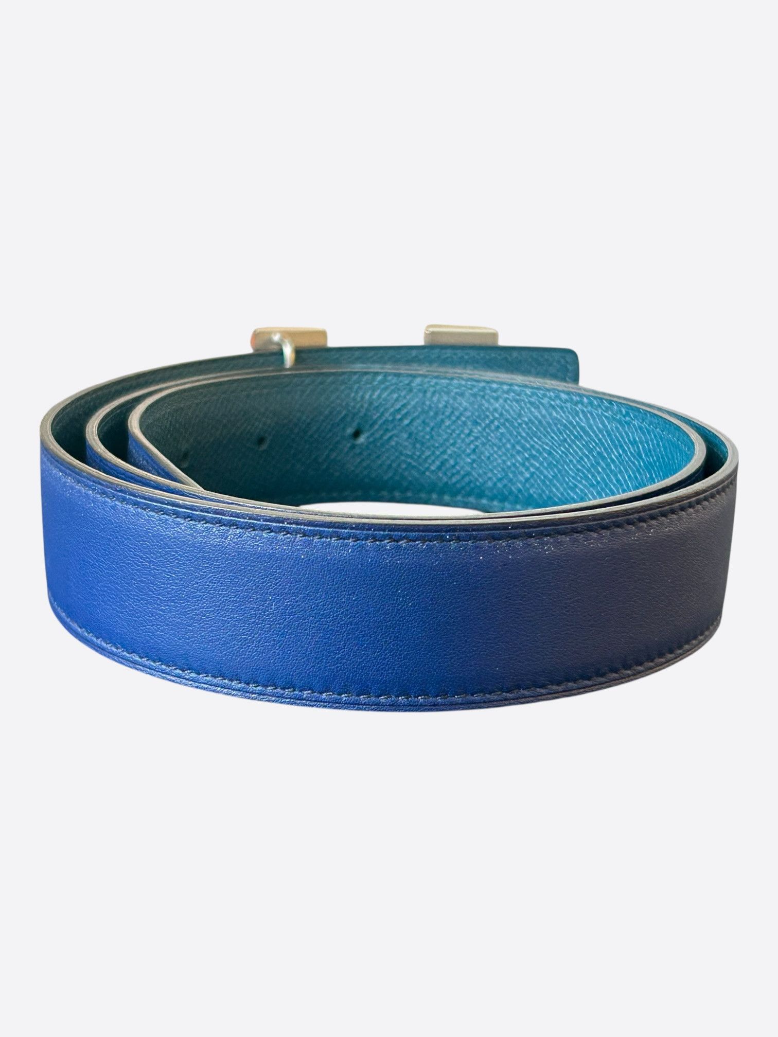 Hermes Hermes Blue & Turquoise Palladium H Reversible Belt Size 30 - 2 Thumbnail