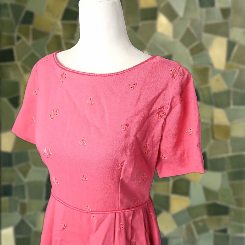 Pinko VINTAGE 60s pink eyelet midi tea length dress Small Sundress Women? Size S / US 4 / IT 40 - 1 Thumbnail