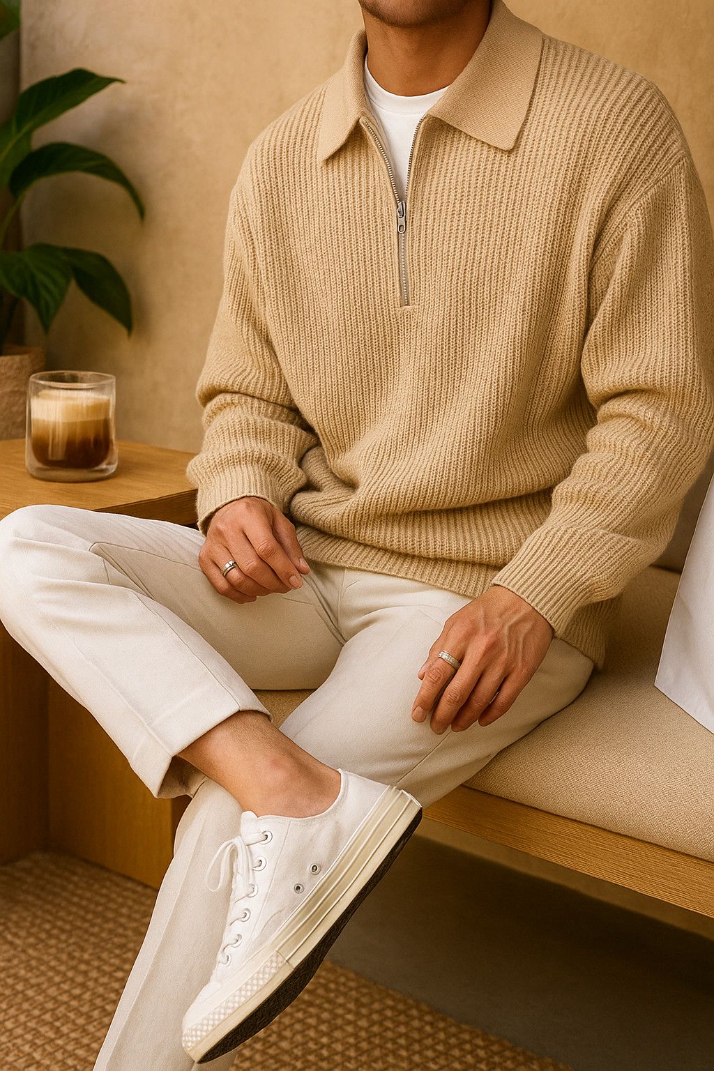 Other Pull zippé beige en maille — look chic & décontracté Size US M / EU 48-50 / 2 - 2 Thumbnail