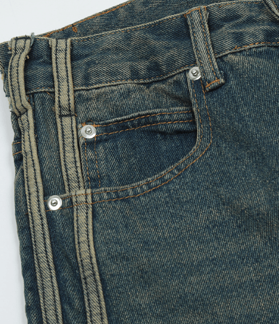 Japanese Brand × Jean American retro washed distressed loose flared striped jeans Size US 32 / EU 48 - 3 Thumbnail