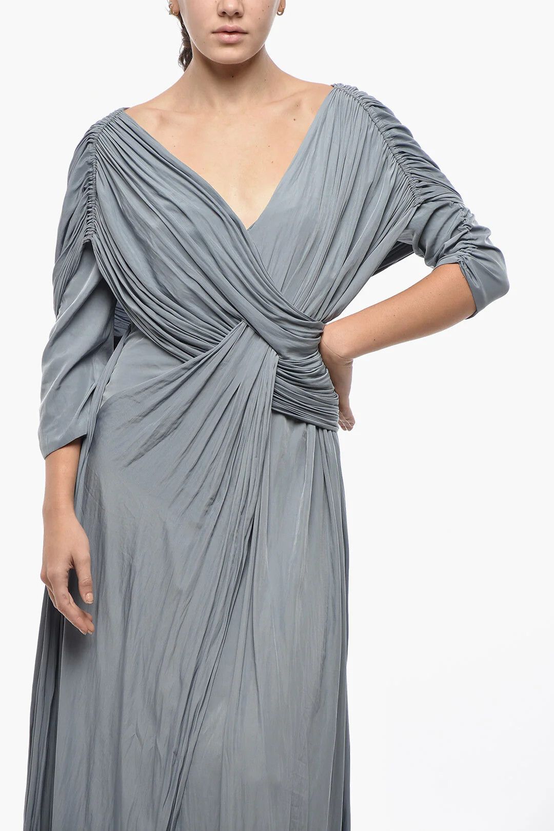 Lanvin og1mm0426 Draped Silk Dress in Grey Size M / US 6-8 / IT 42-44 - 4 Thumbnail