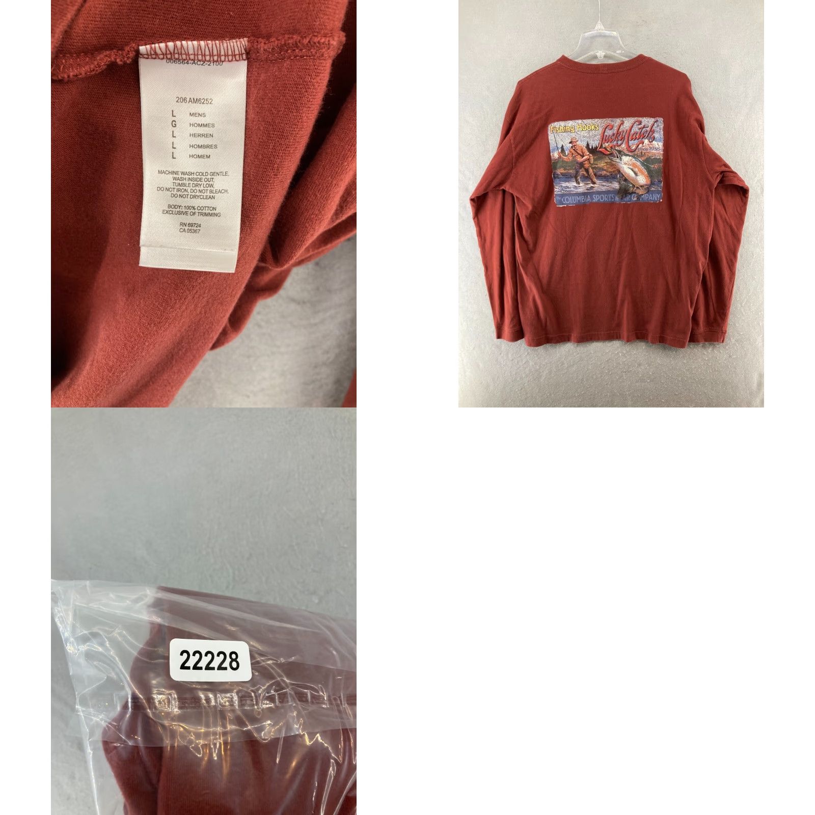 Vintage Columbia Shirt Mens Large Orange Long Sleeve Lucky Catch Trout River Button-Up Crew Neck Cotton Size US L / EU 52-54 / 3 - 8 Thumbnail