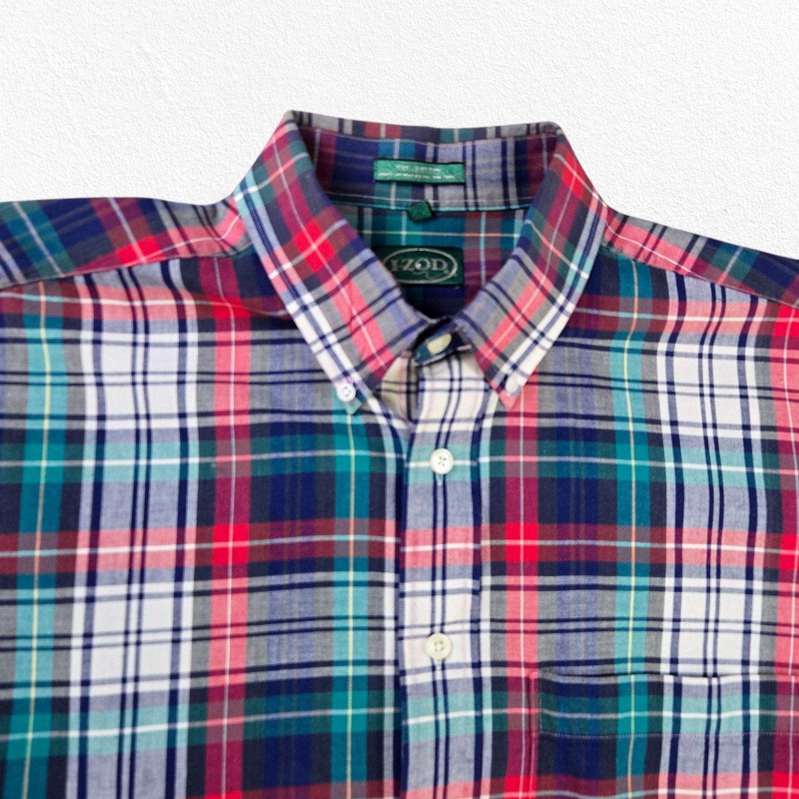 Izod Vintage IZOD Teal Red Plaid Button-Down Shirt Size Large Size US L / EU 52-54 / 3 - 3 Thumbnail